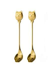 1pc/2pcs/4pcs/6pcs/8pcs Premium Stainless Steel Spoons, Multi-Color Spoons, Creative Cartoon Lucky Cat Smiling Face Paw Spoons, Coffee Stirring Spoons, Dessert Spoons, Cat Paw Strainer Spoons, Suitable For Kitchen, Restaurant, High-End Hotel - Gold and Silver - View 15