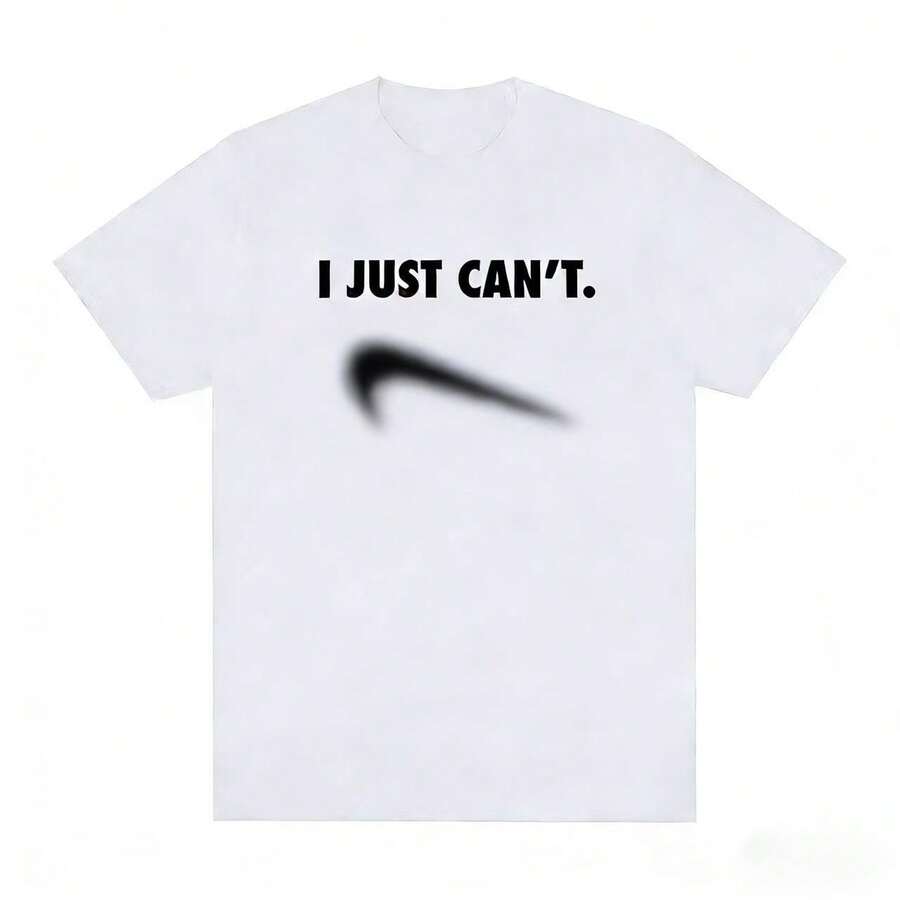 Ropa Similar A La Que Usan Los Influencers De , Camiseta "I Just Cant" Con Gancho Invertido, Parodia De Marcas Famosas, Camiseta De Manga Corta Para Hombre. - Blanco - Ver 1