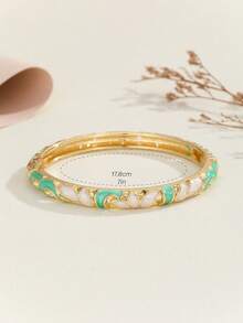 1pc Pink-Gray Plated KC Gold Hollow Cloisonne Bangle Bracelet For Women - Mint Green - View 5
