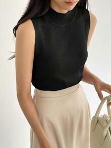 Chaleco De Suéter Con Cuello Simulado - Negro - Ver 1