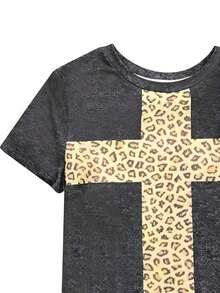 Camiseta corta de mujer con estampado de letras y ribete de contraste - Multicolor 2 - Ver 4
