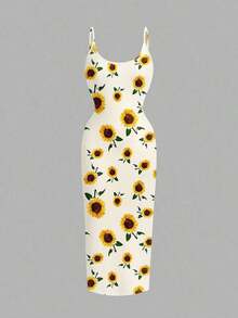 Vestido de tirantes ajustado con estampado floral minimalista y casual, adecuado para verano, vacaciones y playa - Multicolor 4 - Ver 1