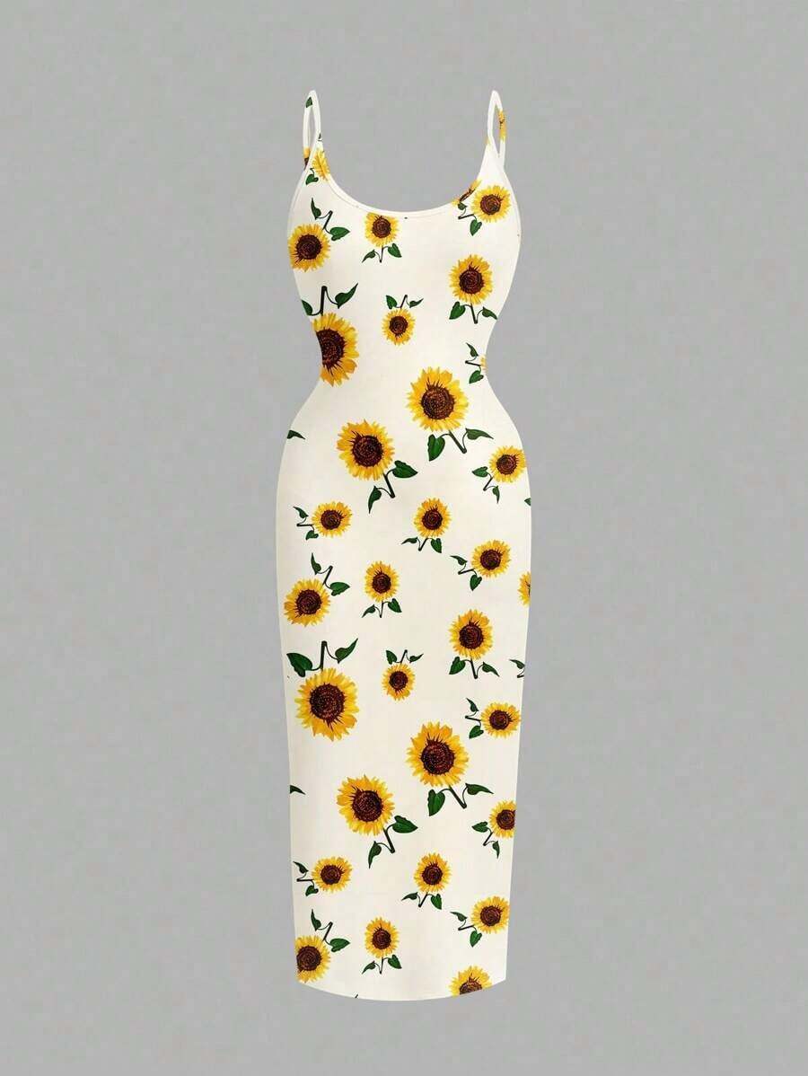 Vestido de tirantes ajustado con estampado floral minimalista y casual, adecuado para verano, vacaciones y playa - Multicolor 4 - Ver 1