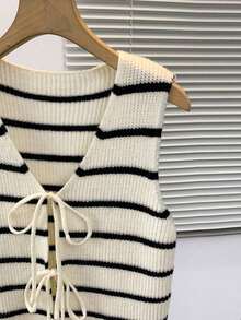 Chaleco de punto con rayas y nudo para mujer, de estilo casual - Albaricoque - Ver 4