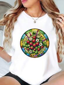 Talla - Camiseta Casual de Manga Corta para Mujer - Top Negro con Estampado Floral Geométrico y Cuello Redondo, Tejido Transpirable Semitransparente, Lavable aáquina, Corte Regular, Adecuada para Verano y Todas las Temporadas, Camiseta para Mujer, Efecto de Cristal Colorido, Camiseta de Ajuste Cómodo, Camiseta para Mujer - Camiseta Vintage de Estilo Urbano Unisex, Holgada, de Algodón, Manga Corta y Cuello Redondo - Blanco - Ver 7