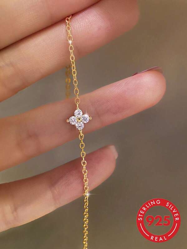 1 chiếc vòng tay bạc Sterling S925 tối giản hình thánh giá và hoa, trang sức tinh tế, quà tặng cho phụ nữ, bạn gái, phụ kiện thanh lịch dành cho phái nữ.