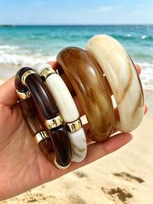 Set de 4 piezas de pulseras vintage elegantes y casuales de estilo Y2K, hechas de resina y elásticas, adecuadas para mujeres en verano, playa, boda y fiesta, nueva colección 2026 de pulseras multicapa - Multicolor - View 1