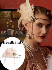 Yanxyad Set Aksesori Wanita Era 1920-an, Bando Dekoratif Flapper, Kalung Flapper, Sarung Tangan Era 20-an - Berwarna merah muda - View 11