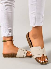 Ximi Ruo Sandal đế bằng nữ thiết kế khóa cài, kiểu dáng thời trang thường ngày, phù hợp cho mặc hàng ngày, đi biển, ở nhà, đi làm, mua sắm, du lịch. - Màu be - Xem 4