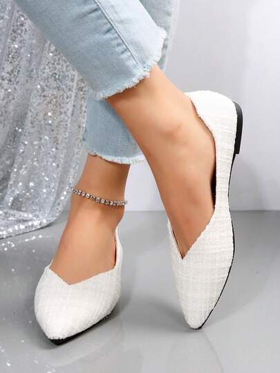 Giày bệt mũi nhọn thời trang, đế mềm mại, dáng rộng dành cho nữ cỡ lớn, kiểu dáng thanh lịch, phù hợp đi làm, công sở, màu trắng/be, quà tặng Ngày của Mẹ.