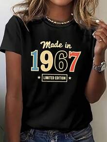 Women's T-shirt Camiseta Vintage Desgastada para Mujer de 1967 - Edición Limitada con Estampado Retro de 50 Años, Camiseta Casual de Manga Corta con Cuello Redondo Inspirada en los Años 60, con Diseño de 1967, Lavable a Máquina, Camiseta de Primavera/Verano (Estilo 1967) - Negro - Ver 7