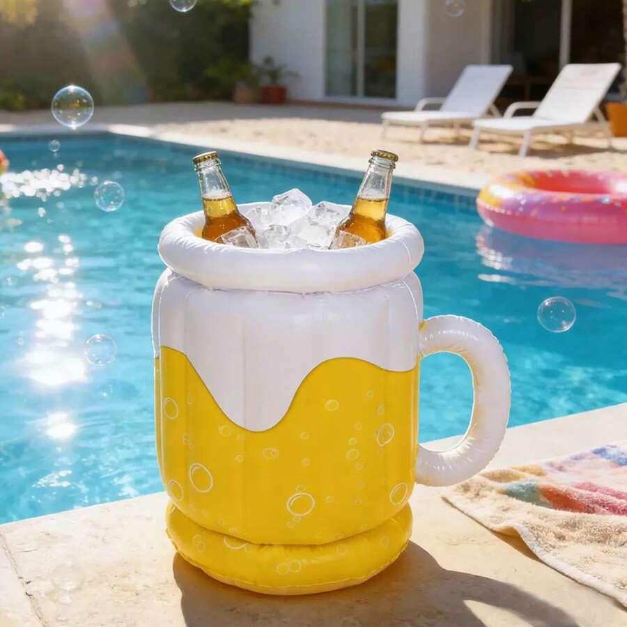 Inflatable Beer Cup Shaped PVC Coaster, Suitable For Parties And Summer Pools, Multi-Purpose Kitchen Decor, Suitable For Indoor And Outdoor Use, Swimming Pool Floating Toy, Relaxing Holiday Gift - Beer Ice Bar - View 1
