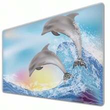 Alfombrilla de mouse con dos con dos Nature Ocean Sunset Water - Alfombrilla de mouse grande para computadora computadora oficina 35.4 x 15.7 pulgadas - Delfines saltando - Ver 6