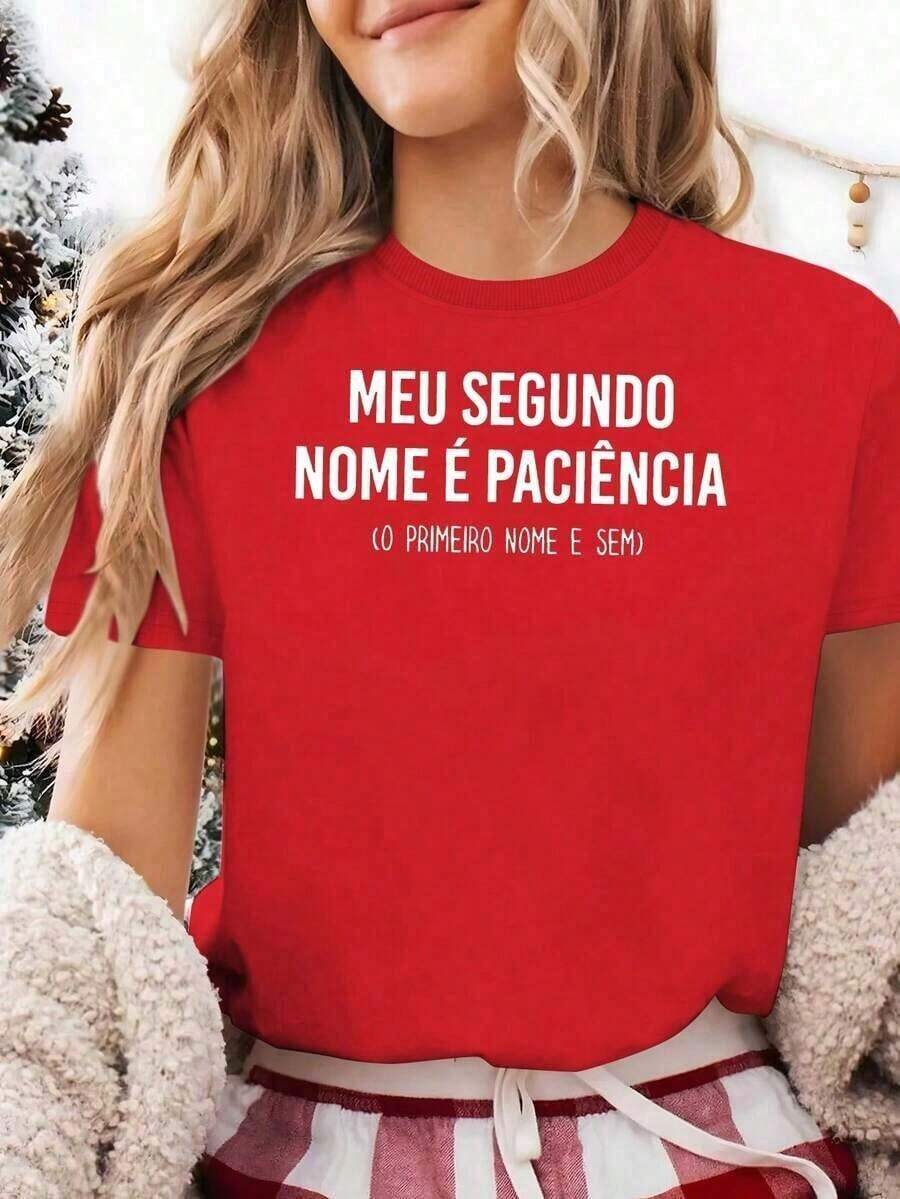 Women's Portugal-Themed Graphic Short-Sleeve T-Shirts - Fun Design With Portuguese Phrases, Casual Crew Neck Style In Comfortable Pure Cotton, Printed With Portuguese Phrases, Ideal For Trips To Brazil And For Portuguese Language Students, Can Be Worn In All Seasons, 100% Cotton. Pretty Blouses 100% Cotton - 紅色的 - 查看 1