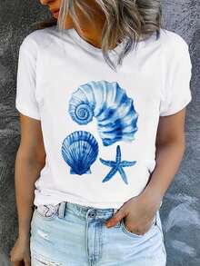 ¡Oferta por tiempo limitado, unidades limitadas,  relámpago! Camisas casuales para mujer, camisetas de poliéster para mujer, camisas elegantes.Camisetas de verano de manga corta con estampado para mujer, a la moda y casuales, lavables a máquina, ajuste cómodo, estampado plano 2D, plano 2D - Blanco - Ver 8