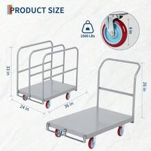 Carro de panel de acero pesado 2 en 1 con capacidad de 2500 libras, 4 ruedas giratorias, tamaño de 36x24 pulgadas, 4 barandillas laterales para madera y pared seca Dolly - 3 paneles - Ver 2