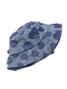 1pc Denim Blue 3D Heart Decor Bucket Hat, Distressed Denim Fabric, Layered Sweet & Design, Wide Brim Flatters Face Shape, Creates Youthful Look - Fisherman's Hat - View 7