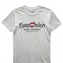 Camiseta Unisex Eurovisión Austria 2026, Camisetas de Moda de TV y Música, Tops Cómodos y Transpirables - Blanco - Ver 2