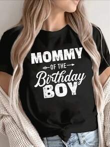 Camiseta de manga corta para mujer, con diseño de texto "Mamá de Cumpleaños", ropa casual para celebraciones de cumpleaños, ajuste suave, un regalo ideal para madres, hecha de material cómod - Blanco - Ver 8