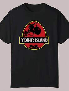 Camiseta casual de verano para hombre - Estampado de 's Island, camiseta negra de manga corta y cuello redondo con diseño rojo y amarillo, ligera y transpirable para atuendo casual, ropa de verano casual, camiseta de manga corta con estampado divertido - Negro - Ver 6