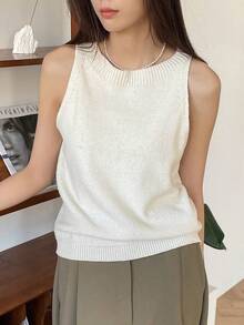 Camiseta de punto de cuello redondo, chaleco de ropa de otoño - Blanco - Ver 8