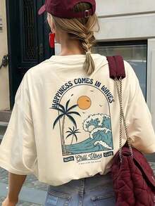 Camiseta personalizadaholgadaparamujerconestampadodeolaspalmerasyolassuave,transpirableyligera,superiorcasualdeestilobohemioyplayero,demangacorta,adecuadaparavacacionesdeverano,viajesalaplaya,festivalesdemúsicayreunionesesla-VintageCalleEstiloUnisexoSueltoAlgodónCortoMangaTripulaciónCuelloCamiseta - Albaricoque - Ver 6