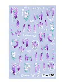 5D Lavender Nail Stickers Elegant Gardenia Jasmine Bow Floral Wreath Striped Line Design DIY Romantic Spring Summer Floral Print Fashion Wedding Self-Adhesive Nail Art Salon Nail Decals Nail Supplies - Multicolor - View 3