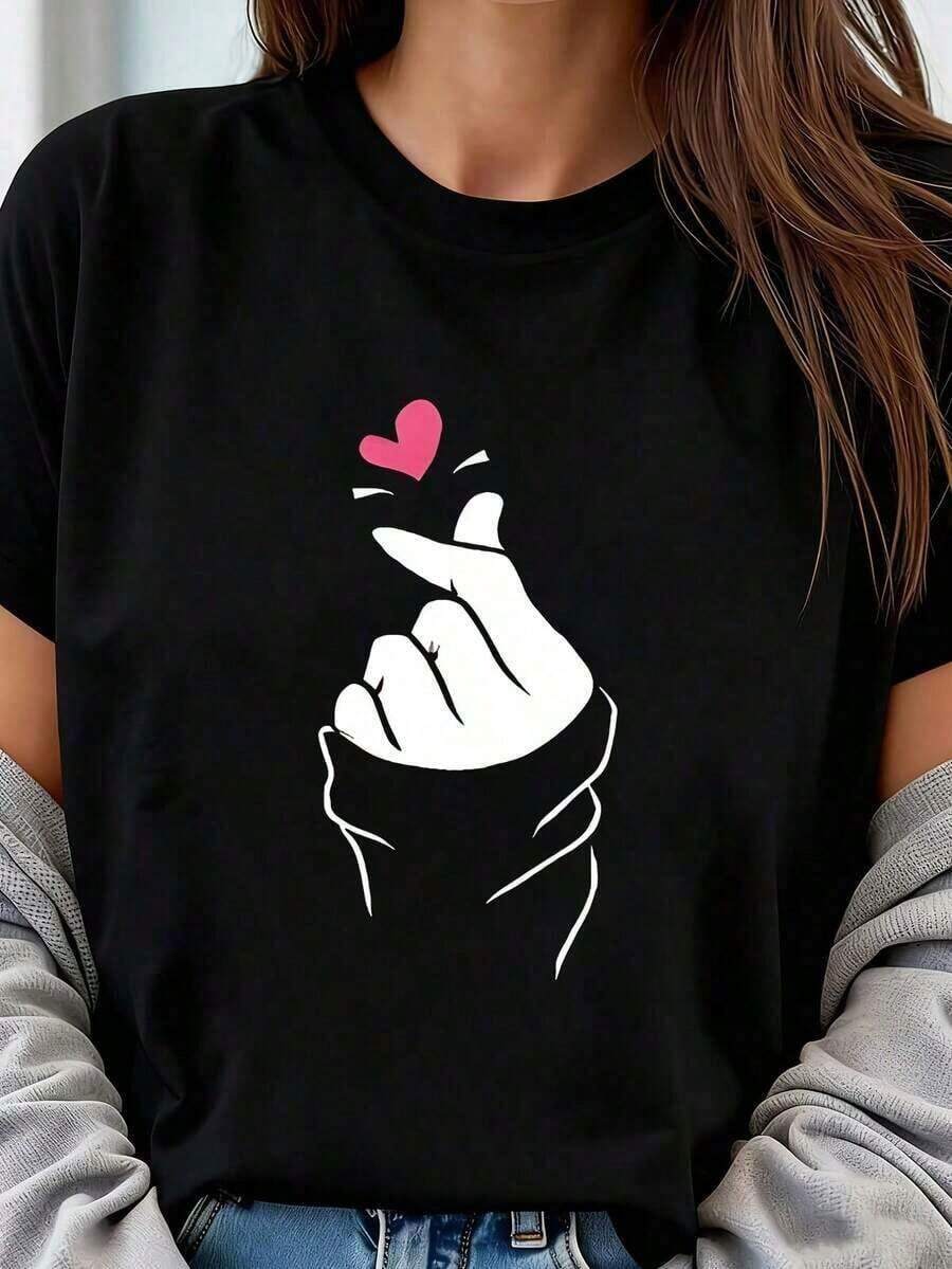 Camiseta de manga corta con cuello redondo para mujer, estilo coreano , hecha de tela% algodón, transpirable y no sofocante, suave y lisa, de alta calidad, adecuada para deportes y fitness, uso diario, vacaciones, oficina, escuela, fiestas y otras ocasiones diversas. - Negro - Ver 1