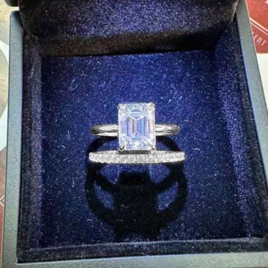 2pcs/Set Cincin Tumpuk Wanita, Set Cincin Zirkonia Kubik Klasik, Modis, dan Elegan, Cocok untuk Pemakaian Sehari-hari, Pernikahan, Pesta, dan Hadiah Liburan - Perak - View 1