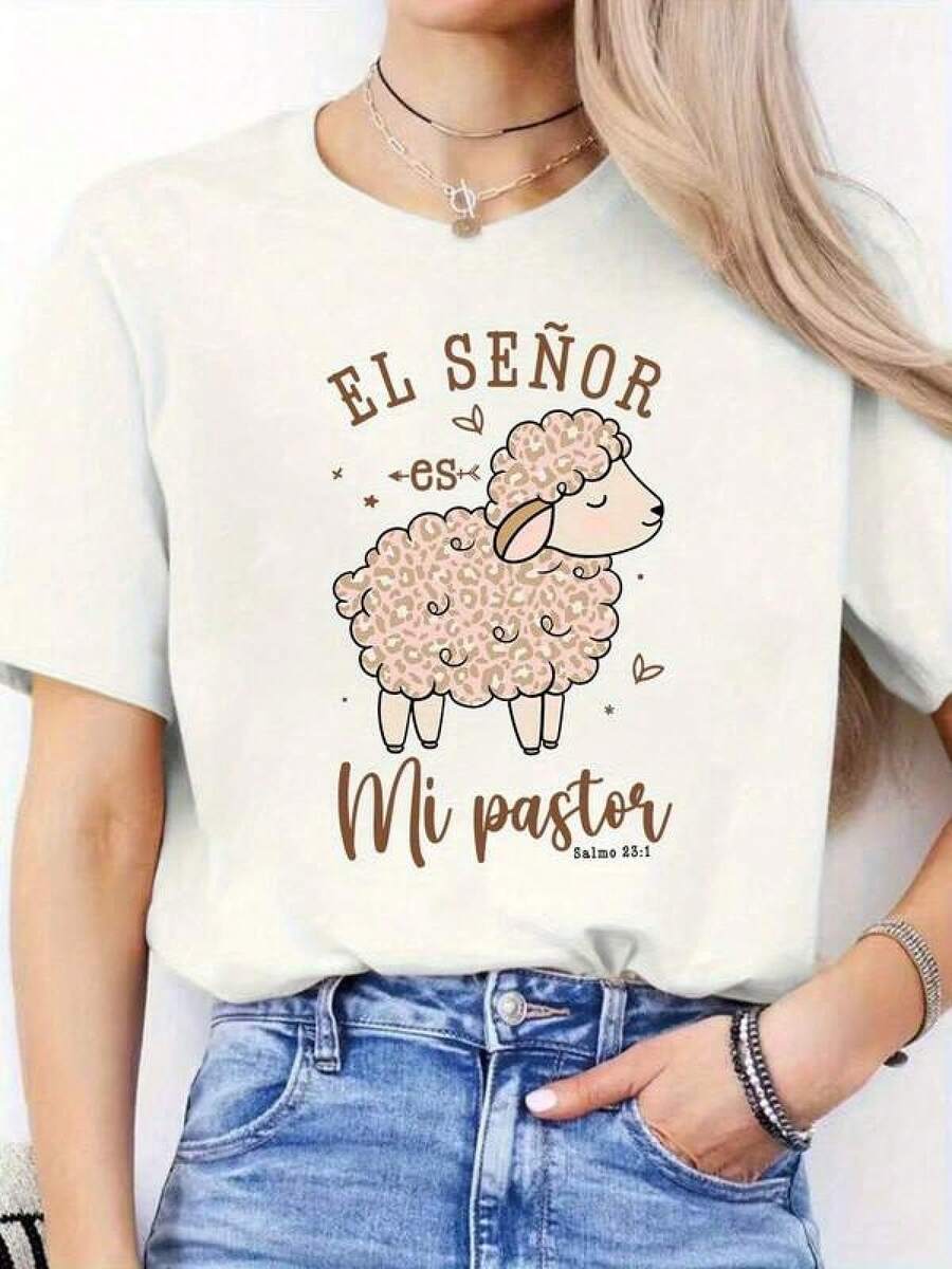 Camiseta de manga corta con cuello redondo para mujer, estilo retro de vacaciones, nueva colección 2026, para compras informales, regalos de vacaciones, reuniones con amigos, fiestas deúsica y atuendos de vacaciones. - Negro - Ver 1