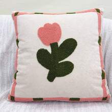 柔軟圈圈紗線刺繡花朵抱枕套 45x45cm，透氣雲朵感沙發靠墊套，客廳裝飾用，1個裝（不含填充物） - 粉色 - 查看 11