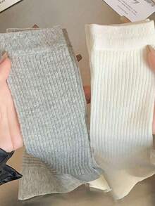 1 Pair White Layered Socks, Women's Mid-Calf Socks, Thin Summer Ankle Boots, Ankle Boots, Suitable For Ankle And Knee-High Socks, Y2K Style, Comfortable - Multicolor - View 5