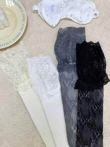 1/4雙 春夏新款蕾絲拼接甜美厚款及膝襪 - 彩色 - 查看 4