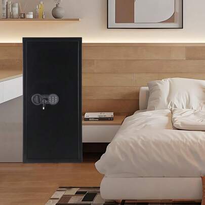 Caja fuerte digital de acero ignífuga e impermeable – Doble apertura con código y llave – Alarma antirrobo – Estante extraíble – Montaje en pared o suelo – Ideal para oficina y hogar