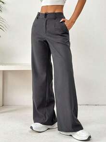 Pantalones largos con cremallera frontal y bolsillos laterales - Gris Oscuro - Ver 7