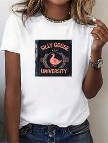 Camiseta Unisex de la Universidad Stupid Goose - Camiseta de Fiesta con Diseño Único - Camiseta Casual de Manga Corta para Verano, Ideal para Reuniones Familiares y Actividades de Team Building - Regalo Perfecto para Amigos y Colegas - Camiseta Cómoda de 180G - Blanco - Ver 7