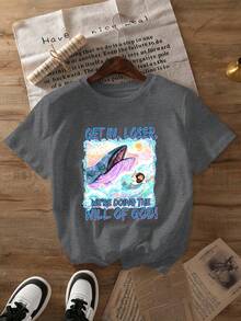 Camiseta de Mujer con Estampado de la Voluntad de Dios, Manga Corta, Cuello Redondo, Estilo Casual, Adecuada para Verano y Primavera, Ropa de Mujer - Negro - Ver 9