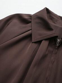Women's Spring Casual Turndown Collar Zip-Up Long Sleeve Bomber Jacket - Brown - View 3