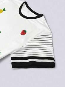 Camiseta de mujer 100% algodón con estampado gráfico de corazón y amor, cuello redondo, contraste de color blanco y negro, bloques de color y rayas - Multicolor 11 - Ver 4