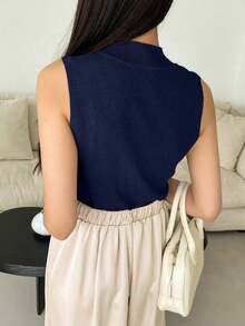 Chaleco De Suéter Con Cuello Simulado - Azul marino - Ver 2