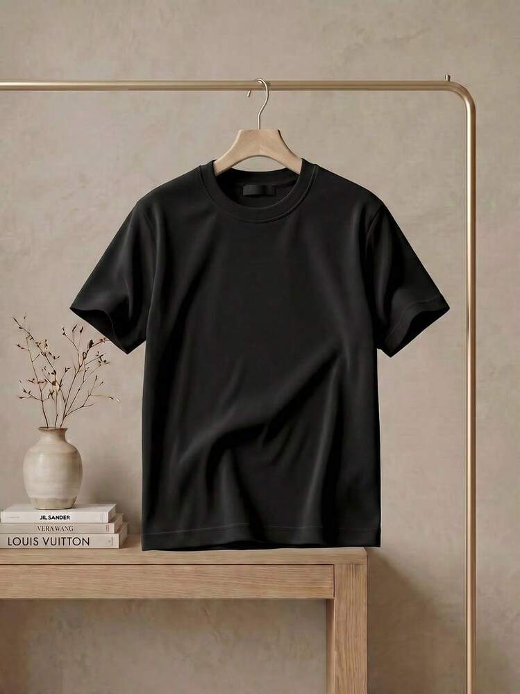 1 pieza de Playera corta 100% algodón, cuello redondo casual con estampado, para amantes del café, manga corta transpirable para uso diario - Negro - Añade 3
