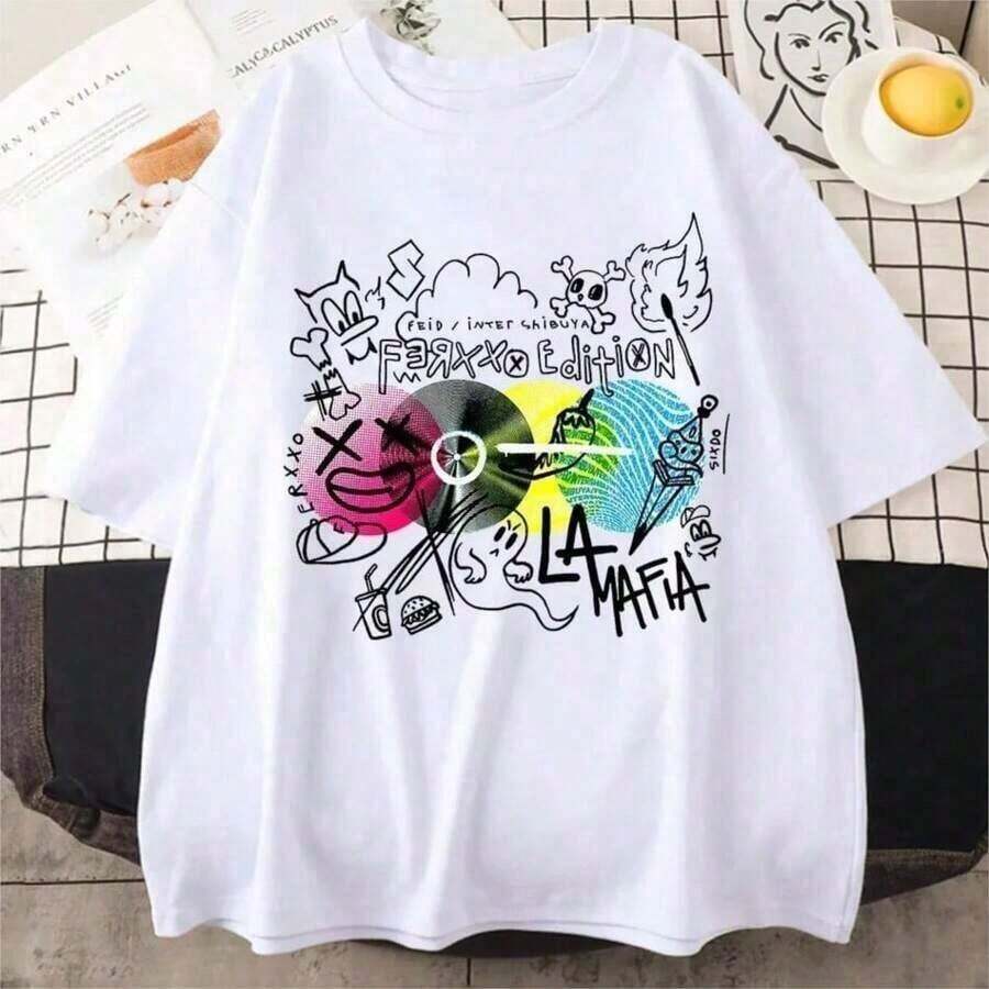 Women's Funny California Los Angeles Letter Print T-Shirt, Fashionable Round Neck Short Sleeve T-Shirt, Plus Size Casual Tee, Summer Clothes For Women, 100% Cotton - 白色 7 - 查看 1