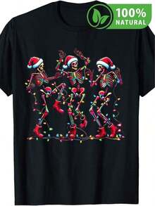 Camiseta de Navidad con Calaveras Mexicanas Bailando: Diseño Original y Divertido para Temporada Festiva, Ideal para Celebrar con Estilo y Alegría Navideña, Ropa Casual para Hombre o Mujer, Regalo Perfecto para las Fiestas, Atrévete a Ser el Centro de Atención - Negro - Ver 12