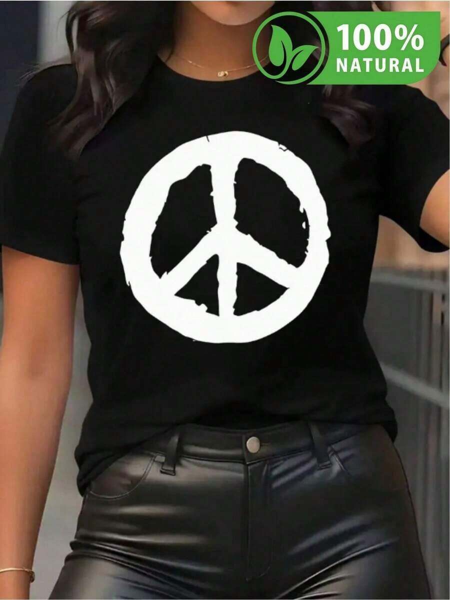 Camiseta negra con símbolo de la paz en estilo urbano - Ideal para moda casual y rebelde - Calidad premium y total comodidad - Perfecta para expresar originalidad - Prenda de México - Diseño independiente y vanguardista - Negro - Ver 1