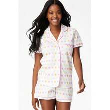2-Pcs Women's Pajama Set Heart Print Notch Collar Short Sleeve Button-Down Top & Shorts Loose Comfy Skin-Friendly Loungewear Casual Home Dorm Wear - 15-五角星 - 查看 11