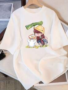Camiseta de Mujer de Manga Corta con Diseño Exclusivo y Estampado, Novedad Verano 2025, Top Holgado de Media Manga para Mujer |   Diseño exquisito |   Suelto y cómodo |   Fácil de combinar | - Blanco - Ver 8