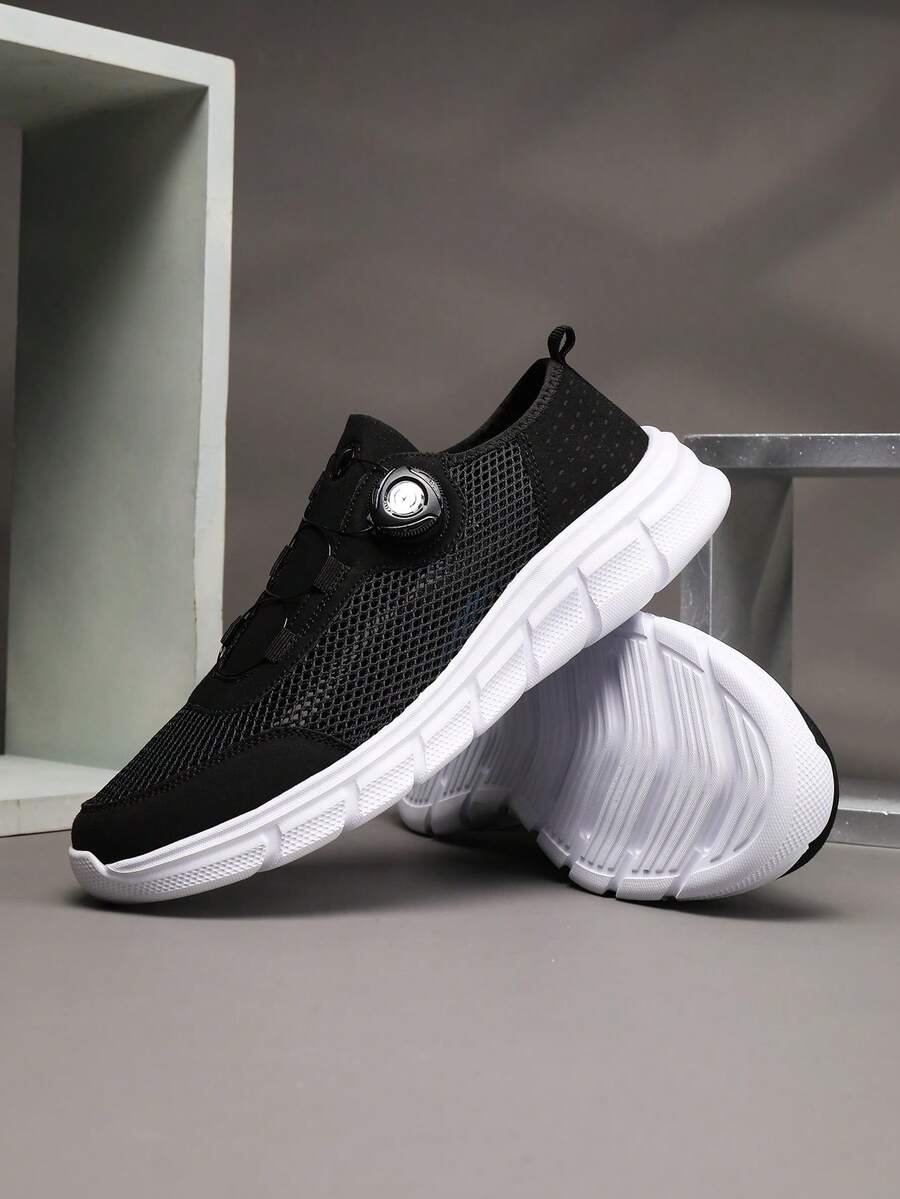 Zapatillas casuales transpirables de malla para hombres talla grande 39-48, con correa elástica sin cordones, suela de EVA ligera y con absorción de impactos, para caminar a diario, ocio al aire libre y desplazamientos versátiles - Blanco y Negro - Ver 1
