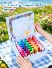 Beetles 30 Colors 10ml HEMA Free Gel Polish Set, Summer Garden Neon Bright Blue Purple, Base Top Coat With Swatch Card, UV LED Lamp Manicure Gift For Women - 30 Colors 10ml Summer Garden - 查看 3