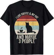Camiseta Retro con Estampado de Gato y Café para Hombres y Mujeres, Blanca y Negra, Talla Extra Grande S-1770XL - Negro - Ver 4