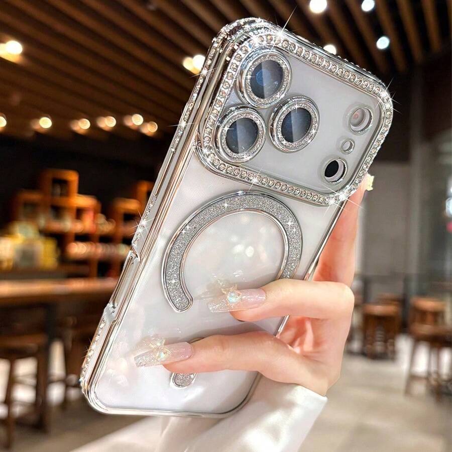 1件 TPU材質藍色手機殼,相容 Apple 18 17 Pro Max、17 Pro、17、16、16 Pro、16 Pro Max,時尚電鍍水鑽透明手機殼,支援無線充電,耐用防震,水晶水鑽設計,持久耐用,時尚愛好者必備,Apple 用戶理想選擇,支援 17 Pro Max 與磁吸功能 - 銀色 - 查看 1